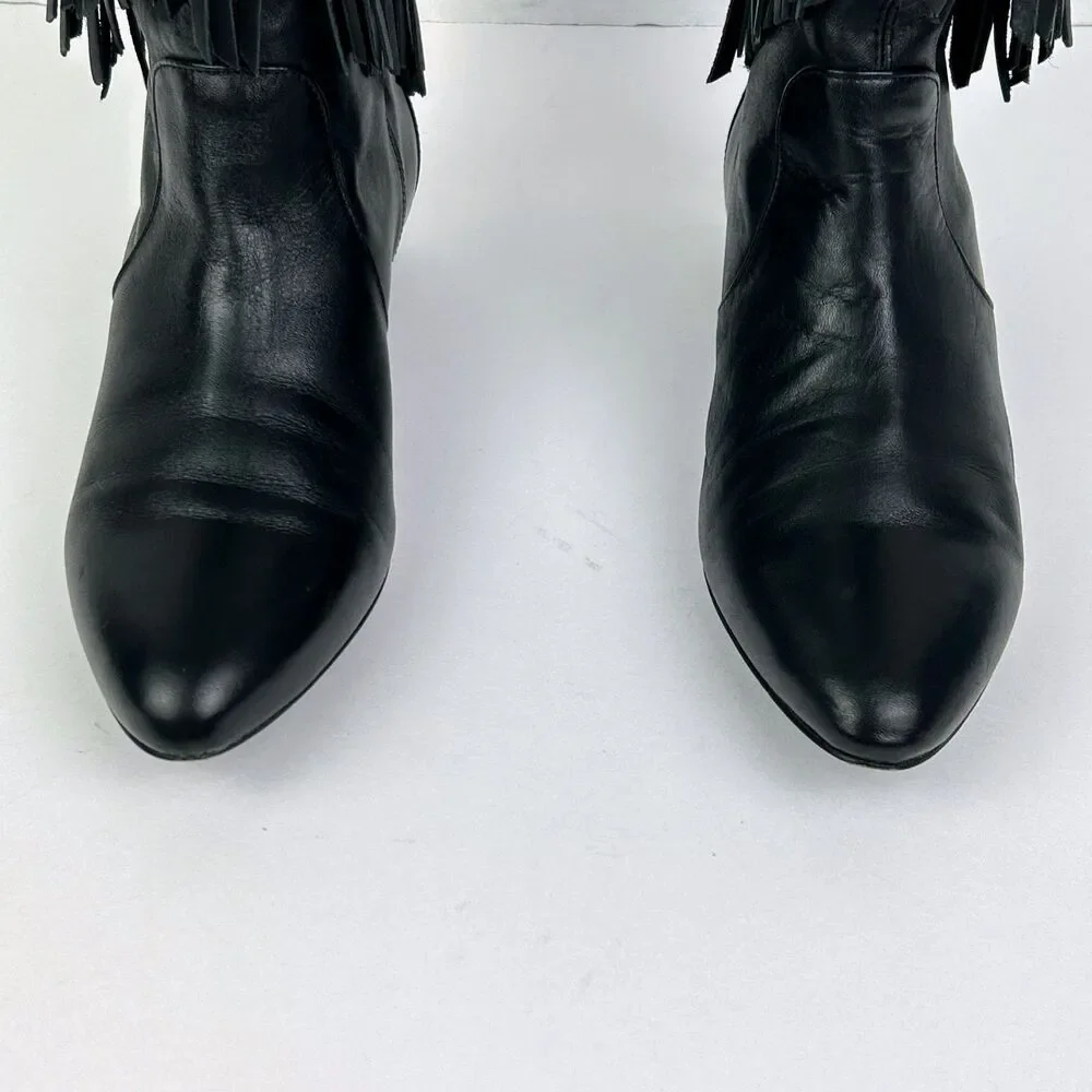 Pour La Victoire Western Cowboy Boots Mid Calf Fringe Leather Pointed Toe 7.5